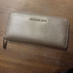 Michael Kors Metallic Gold Zip-Around Wallet
